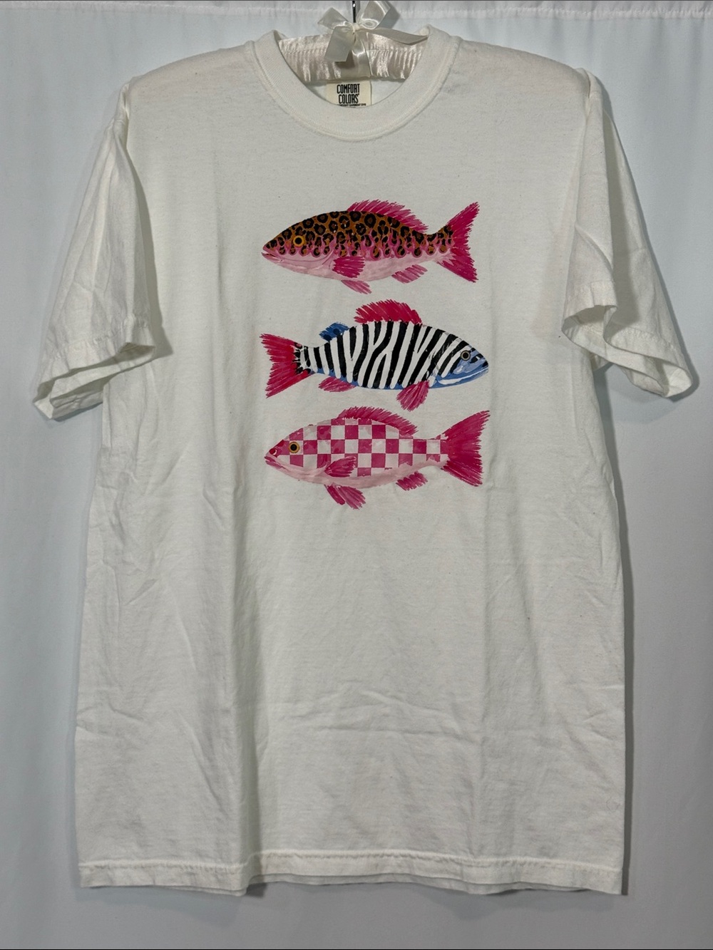 Comfort Colors White Tee with Pink and Blue Patterned Fish Trio